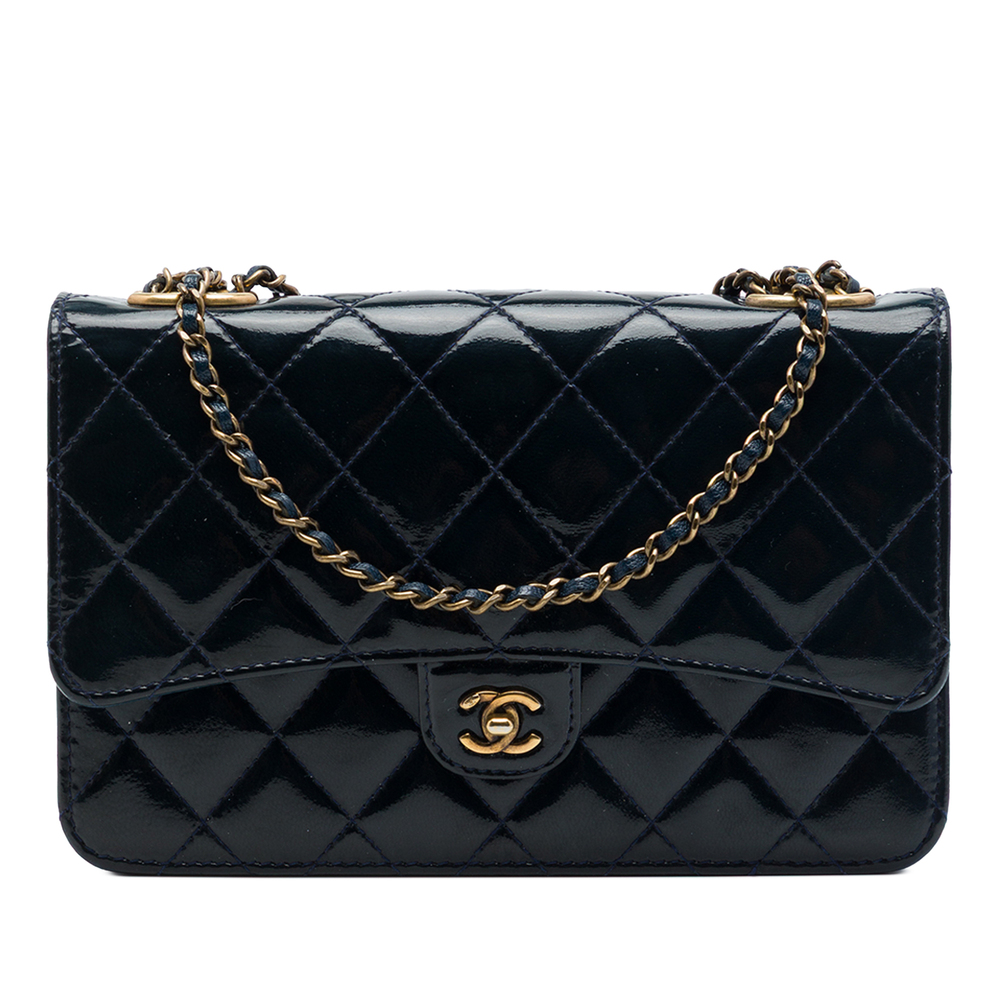 Pre-Loved Chanel Quilted Patent and Goatskin CC Eyelet Wallet On Chain